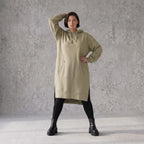 Damen Hoody Avantgarde Baumwolle Beige, gerader Schnitt, Kapuze, Oversize große Größen – Rafay
