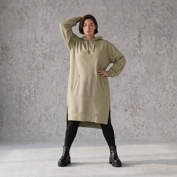 Damen Hoody Avantgarde Baumwolle Beige, gerader Schnitt, Kapuze, Oversize große Größen – Rafay