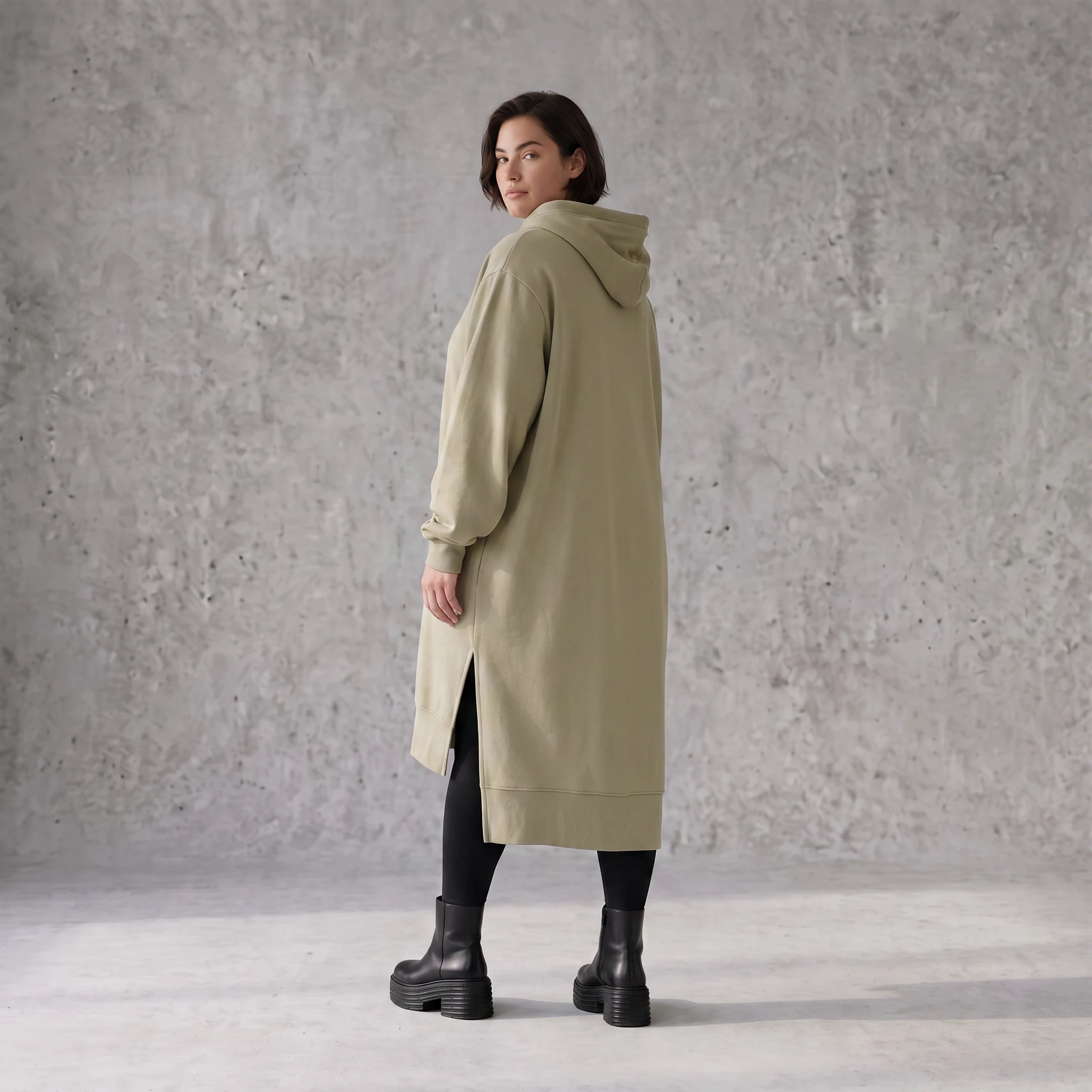 Damen Hoody Avantgarde Baumwolle Beige, gerader Schnitt, Kapuze, Oversize große Größen – Rafay