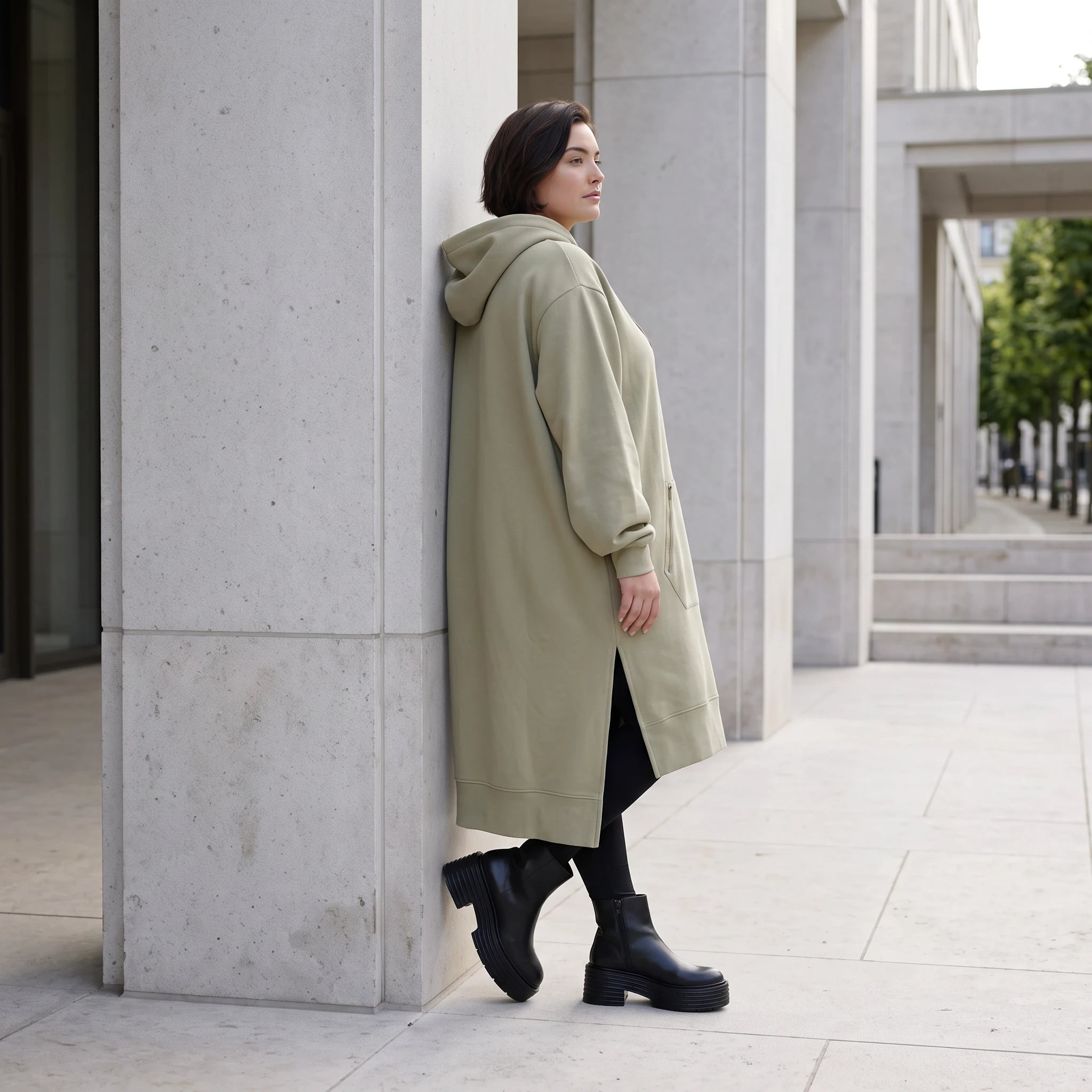 Damen Hoody Avantgarde Baumwolle Beige, gerader Schnitt, Kapuze, Oversize große Größen – Rafay