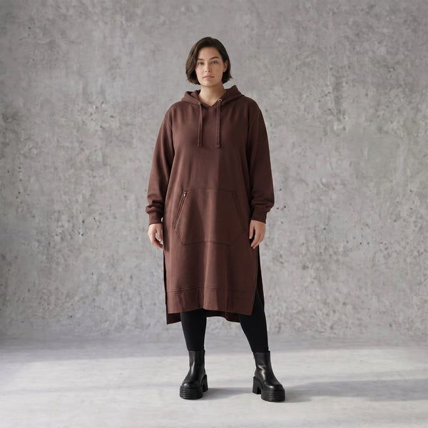 Damen Hoody Avantgarde Baumwolle Schokobraun, gerader Schnitt, Langarm, Kapuze, Oversize große Größen – Rafay