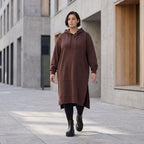 Damen Hoody Avantgarde Baumwolle Schokobraun, gerader Schnitt, Langarm, Kapuze, Oversize große Größen – Rafay