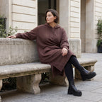 Damen Hoody Avantgarde Baumwolle Schokobraun, gerader Schnitt, Langarm, Kapuze, Oversize große Größen – Rafay