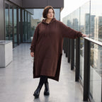Damen Hoody Avantgarde Baumwolle Schokobraun, gerader Schnitt, Langarm, Kapuze, Oversize große Größen – Rafay