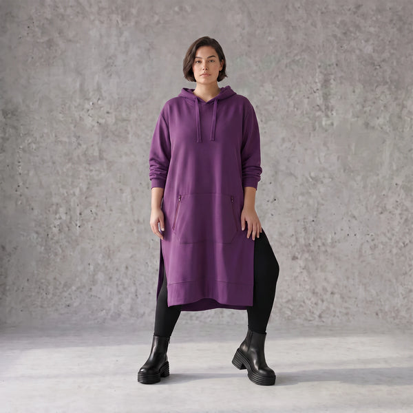 Damen Hoody Avantgarde Baumwolle Lila, gerader Schnitt, Langarm, Kapuze, Oversize große Größen – Rafay
