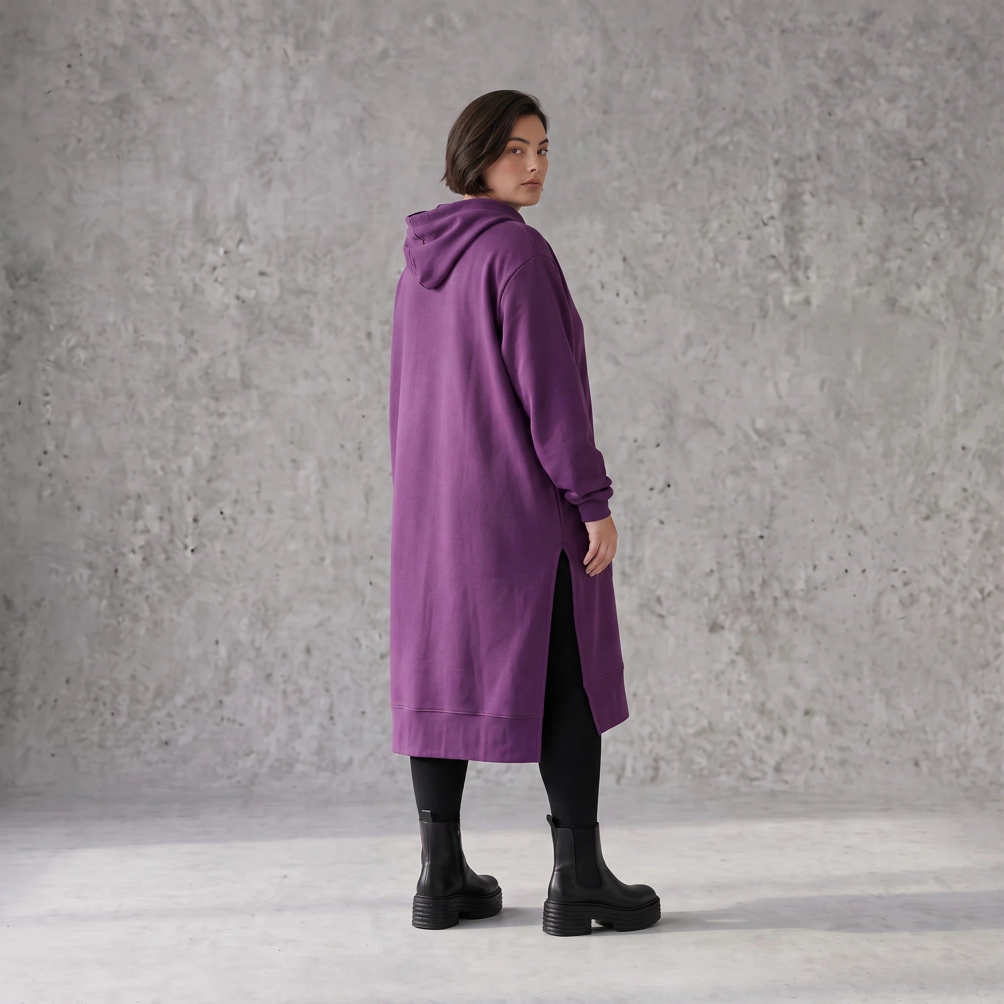 Damen Hoody Avantgarde Baumwolle Lila, gerader Schnitt, Langarm, Kapuze, Oversize große Größen – Rafay