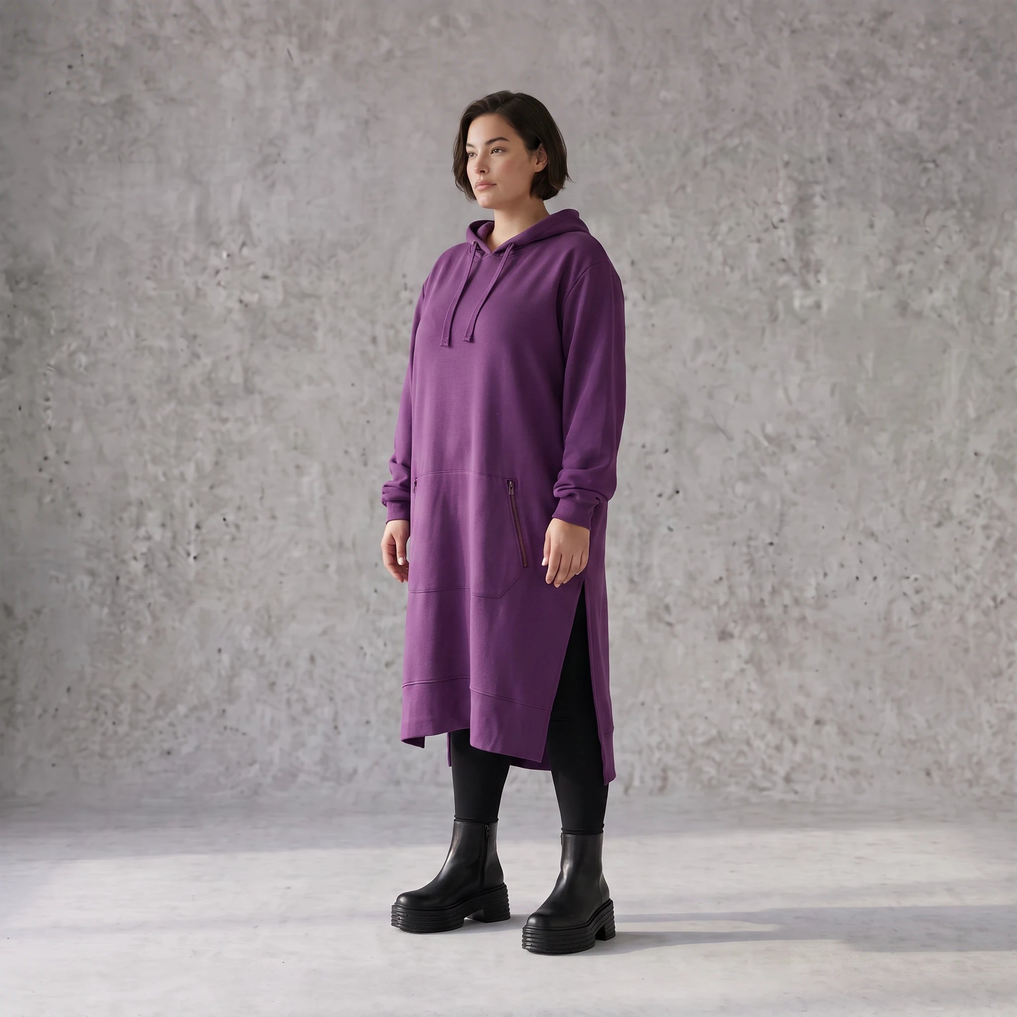 Damen Hoody Avantgarde Baumwolle Lila, gerader Schnitt, Langarm, Kapuze, Oversize große Größen – Rafay