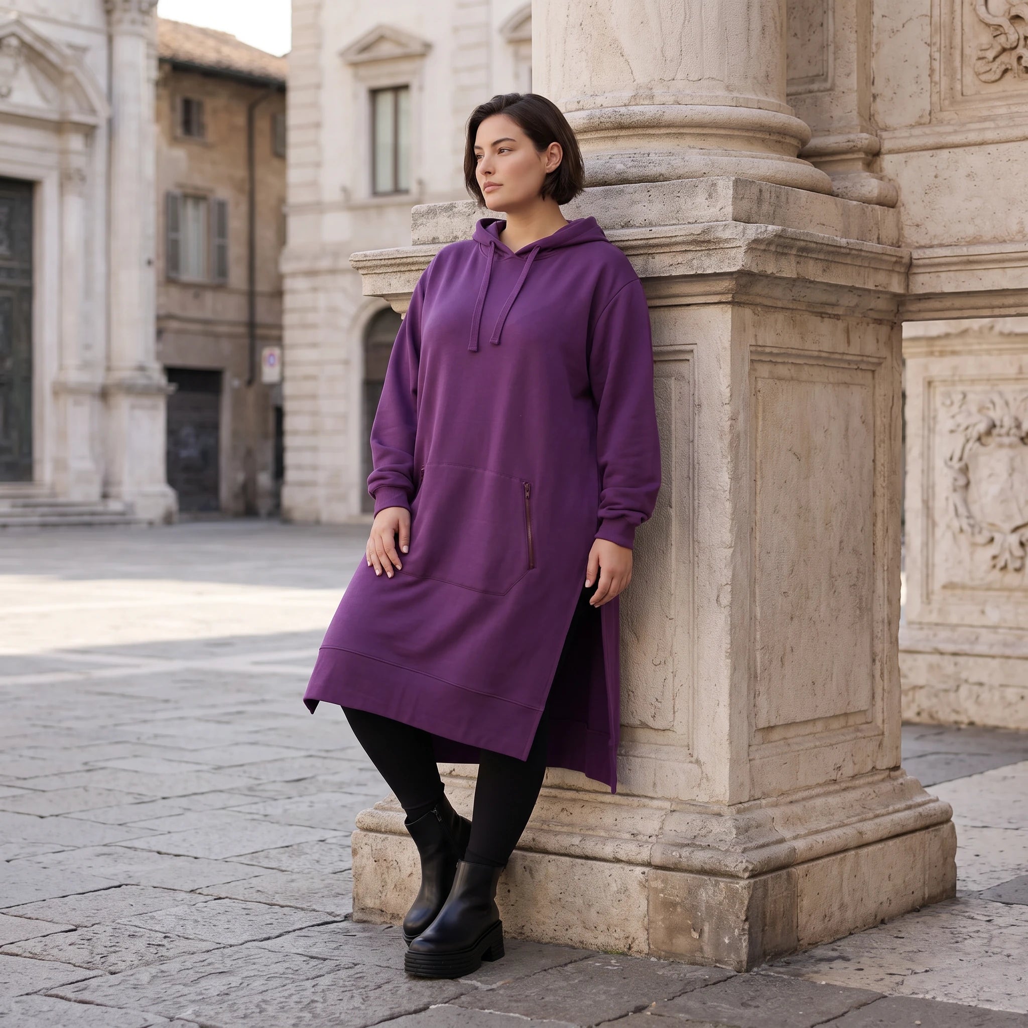 Damen Hoody Avantgarde Baumwolle Lila, gerader Schnitt, Langarm, Kapuze, Oversize große Größen – Rafay