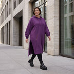 Damen Hoody Avantgarde Baumwolle Lila, gerader Schnitt, Langarm, Kapuze, Oversize große Größen – Rafay