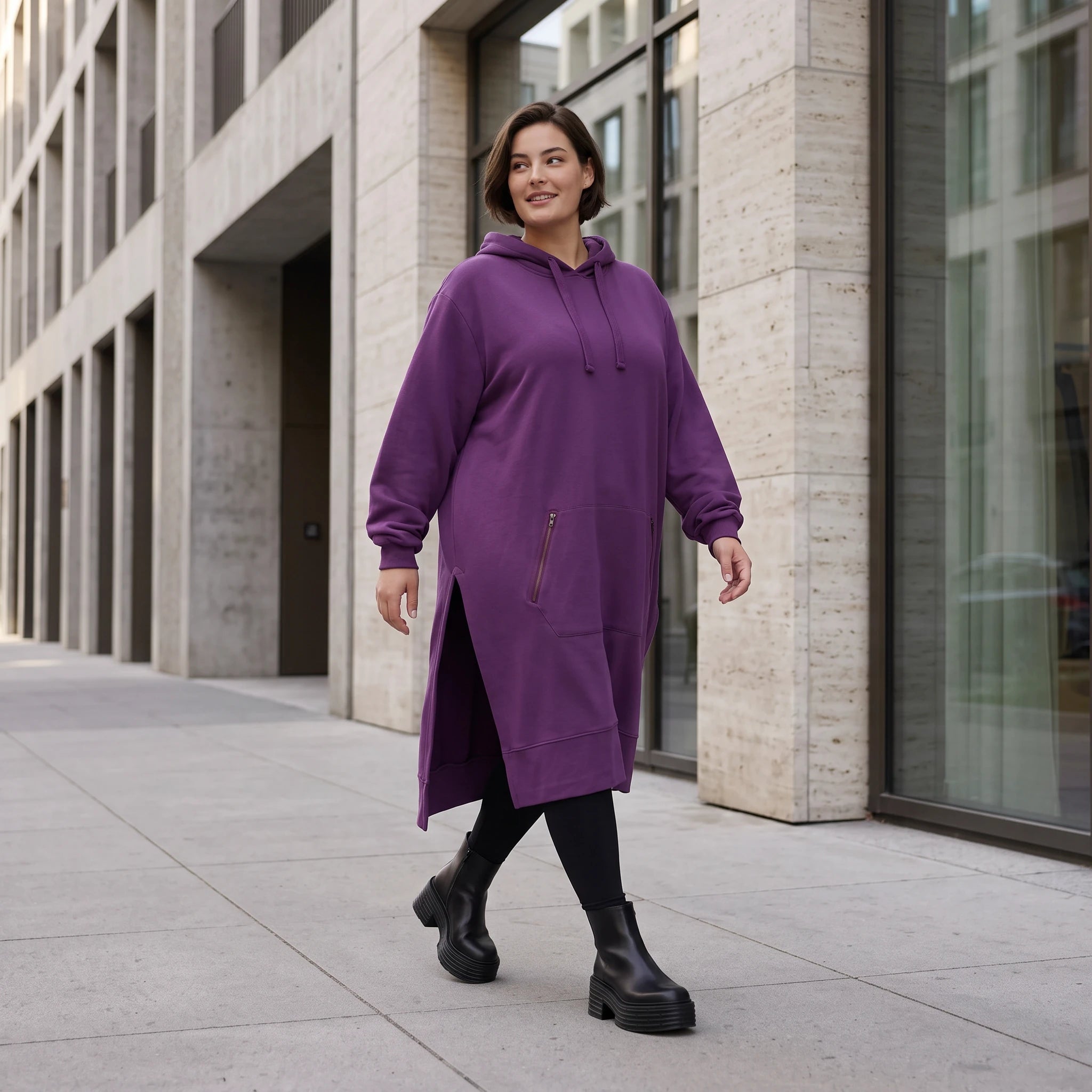 Damen Hoody Avantgarde Baumwolle Lila, gerader Schnitt, Langarm, Kapuze, Oversize große Größen – Rafay