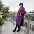Damen Hoody Avantgarde Baumwolle Lila, gerader Schnitt, Langarm, Kapuze, Oversize große Größen – Rafay