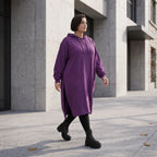 Damen Hoody Avantgarde Baumwolle Lila, gerader Schnitt, Langarm, Kapuze, Oversize große Größen – Rafay