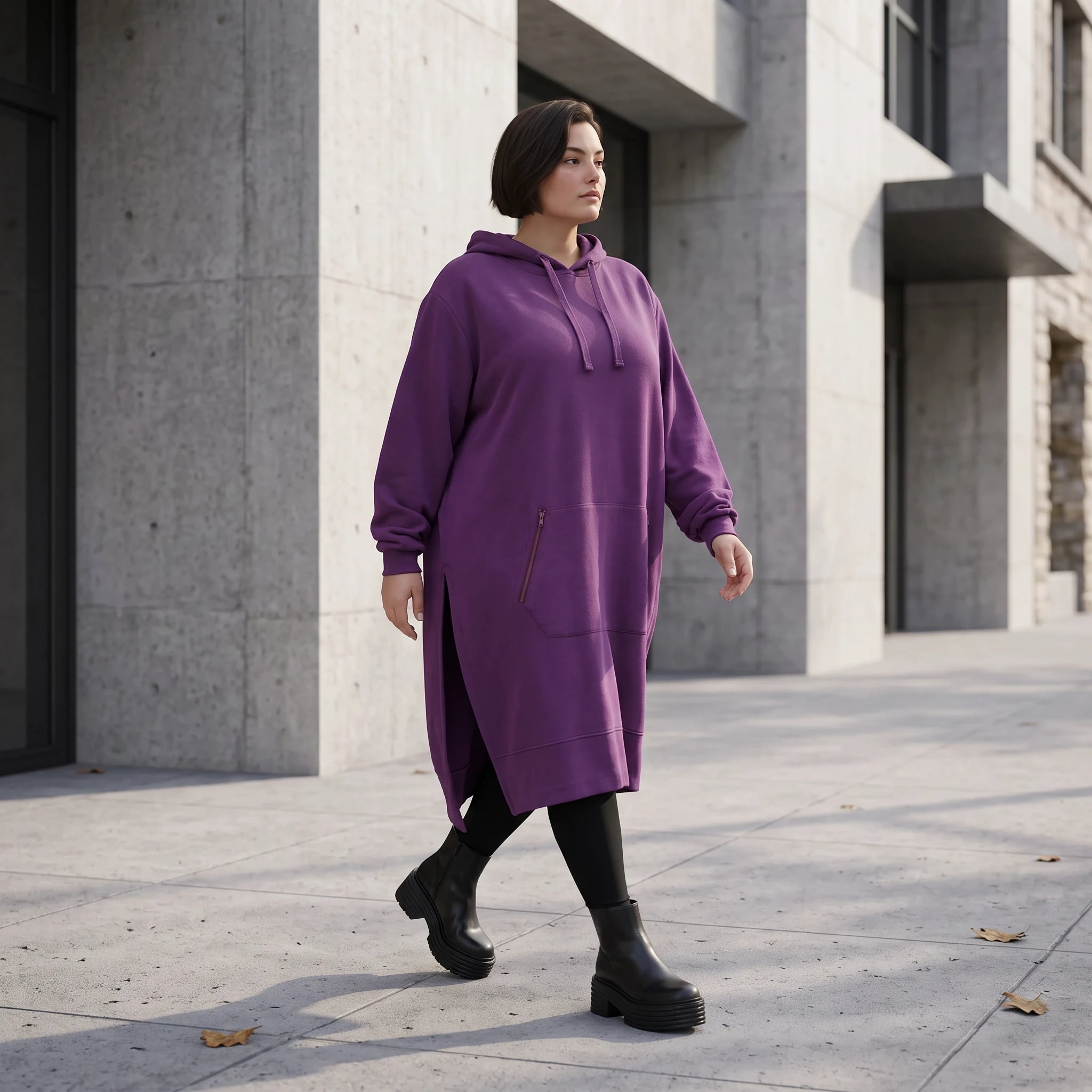 Damen Hoody Avantgarde Baumwolle Lila, gerader Schnitt, Langarm, Kapuze, Oversize große Größen – Rafay