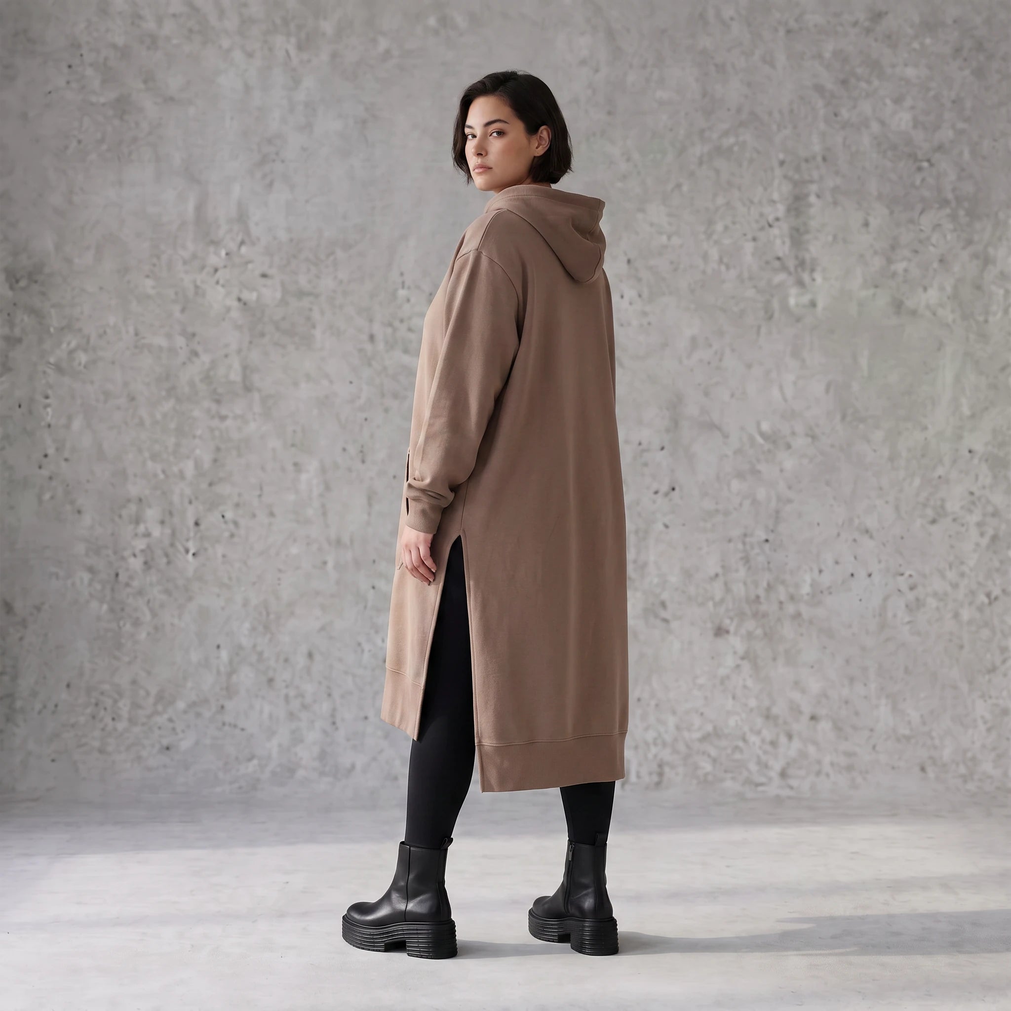 Damen Hoody Avantgarde Baumwolle Braun, gerader Schnitt, Langarm, Kapuze, Oversize große Größen – Rafay