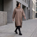 Damen Hoody Avantgarde Baumwolle Braun, gerader Schnitt, Langarm, Kapuze, Oversize große Größen – Rafay