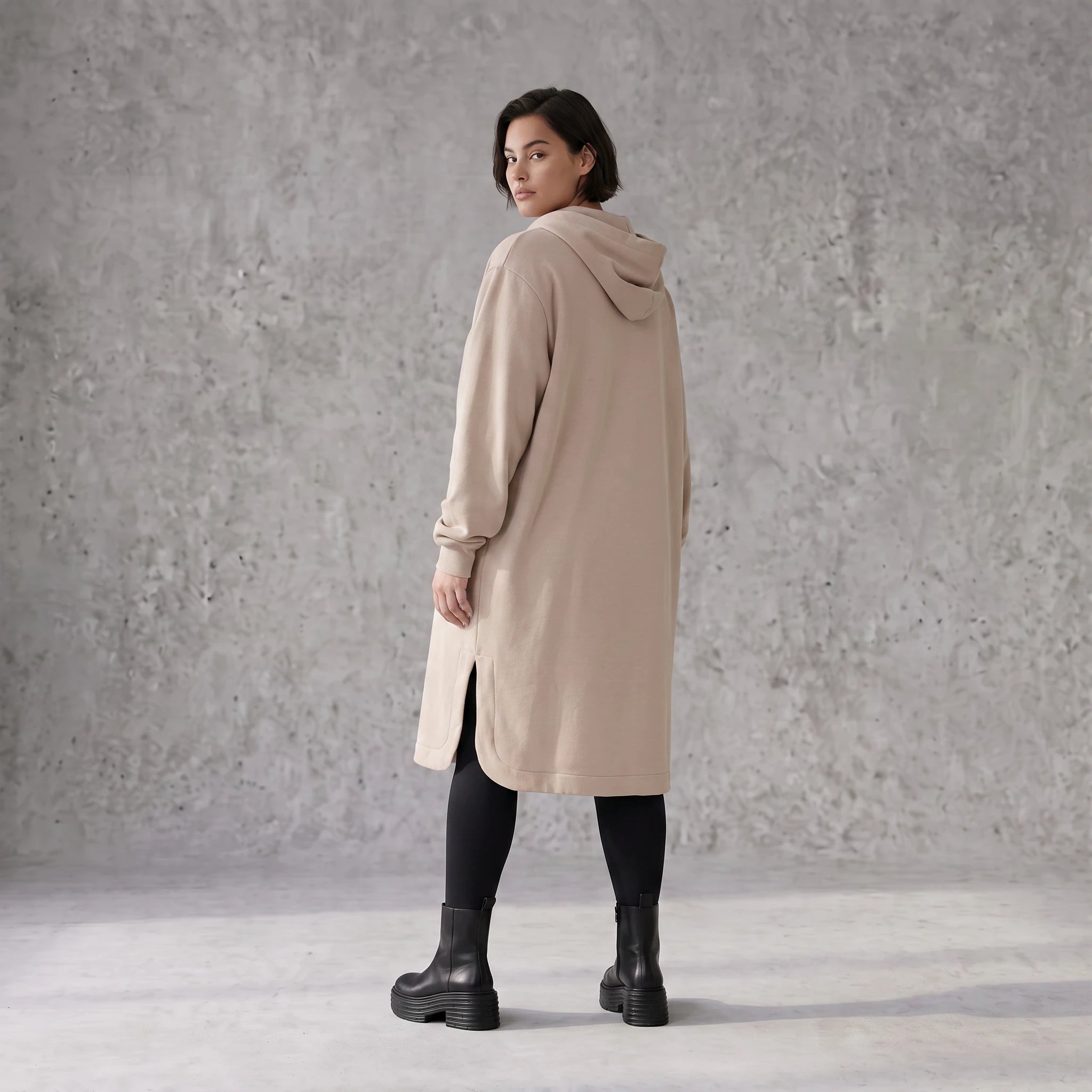 Damen Jacke Avantgarde Baumwolle Sand, gerader Schnitt, Kapuze, Oversize große Größen – Rafay