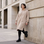 Damen Jacke Avantgarde Baumwolle Sand, gerader Schnitt, Kapuze, Oversize große Größen – Rafay