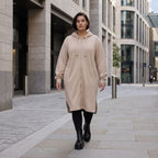 Damen Jacke Avantgarde Baumwolle Sand, gerader Schnitt, Kapuze, Oversize große Größen – Rafay