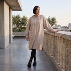 Damen Jacke Avantgarde Baumwolle Sand, gerader Schnitt, Kapuze, Oversize große Größen – Rafay