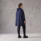 Damen Hoody Avantgarde Baumwolle Dunkelblau, gerundeter Schnitt, 7/8-Arm, Kapuze, Oversize große Größen – Rafay