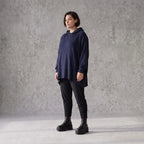 Damen Hoody Avantgarde Baumwolle Dunkelblau, gerundeter Schnitt, 7/8-Arm, Kapuze, Oversize große Größen – Rafay