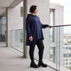Damen Hoody Avantgarde Baumwolle Dunkelblau, gerundeter Schnitt, 7/8-Arm, Kapuze, Oversize große Größen – Rafay