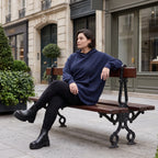 Damen Hoody Avantgarde Baumwolle Dunkelblau, gerundeter Schnitt, 7/8-Arm, Kapuze, Oversize große Größen – Rafay
