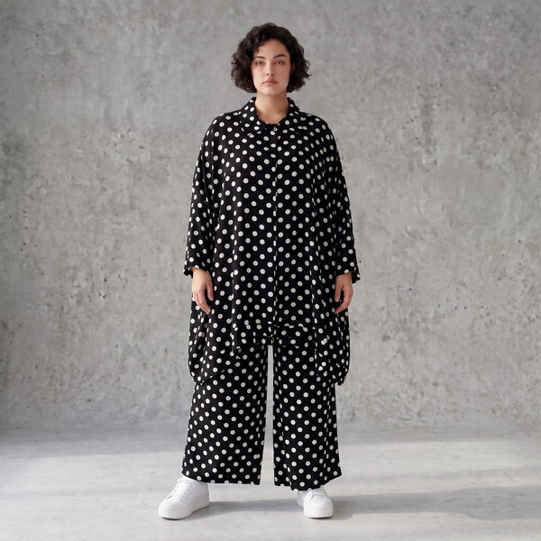 Damen Bluse Avantgarde Viskose Schwarz/Weiß, A-Form, Knopfleiste, Oversize große Größen – AKH Premium