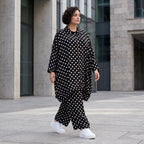 Damen Bluse Avantgarde Viskose Schwarz/Weiß, A-Form, Knopfleiste, Oversize große Größen – AKH Premium