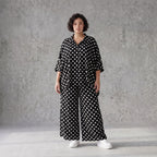 Damen Hose Avantgarde Viskose Schwarz/Weiß, Palazzohose, Punkte, Oversize große Größen – AKH Premium