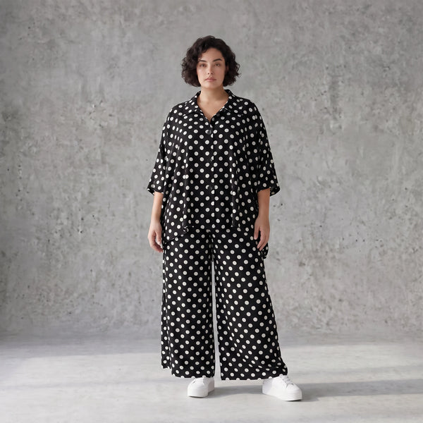Damen Hose Avantgarde Viskose Schwarz/Weiß, Palazzohose, Punkte, Oversize große Größen – AKH Premium