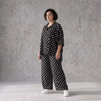 Damen Hose Avantgarde Viskose Schwarz/Weiß, Palazzohose, Punkte, Oversize große Größen – AKH Premium