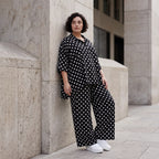 Damen Hose Avantgarde Viskose Schwarz/Weiß, Palazzohose, Punkte, Oversize große Größen – AKH Premium