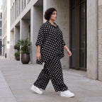 Damen Hose Avantgarde Viskose Schwarz/Weiß, Palazzohose, Punkte, Oversize große Größen – AKH Premium