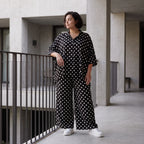 Damen Hose Avantgarde Viskose Schwarz/Weiß, Palazzohose, Punkte, Oversize große Größen – AKH Premium