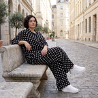 Damen Hose Avantgarde Viskose Schwarz/Weiß, Palazzohose, Punkte, Oversize große Größen – AKH Premium