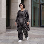 Damen Shirt Avantgarde Viskose Schwarz/Weiß, A-Form, Punkte, 3/4-Arm, Oversize große Größen – AKH Premium