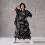 Damen Rock Avantgarde Viskose Schwarz/Weiß, Ballonschnitt, Punkte, Elastikbund, Oversize große Größen – AKH Premium