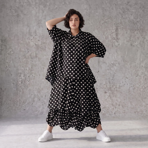 Damen Rock Avantgarde Viskose Schwarz/Weiß, Ballonschnitt, Punkte, Elastikbund, Oversize große Größen – AKH Premium