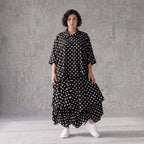 Damen Rock Avantgarde Viskose Schwarz/Weiß, Ballonschnitt, Punkte, Elastikbund, Oversize große Größen – AKH Premium