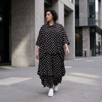 Damen Rock Avantgarde Viskose Schwarz/Weiß, Ballonschnitt, Punkte, Elastikbund, Oversize große Größen – AKH Premium