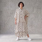 Damen Rock Avantgarde Viskose White/Schwarz, Ballonschnitt, Punkte, Elastikbund, Oversize große Größen – AKH Premium