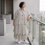 Damen Rock Avantgarde Viskose White/Schwarz, Ballonschnitt, Punkte, Elastikbund, Oversize große Größen – AKH Premium