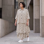 Damen Rock Avantgarde Viskose White/Schwarz, Ballonschnitt, Punkte, Elastikbund, Oversize große Größen – AKH Premium