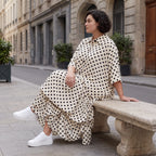 Damen Rock Avantgarde Viskose White/Schwarz, Ballonschnitt, Punkte, Elastikbund, Oversize große Größen – AKH Premium