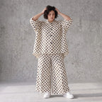 Damen Bluse Avantgarde Viskose Weiß/Schwarz, Punkte, Kurzarm, Knopfleiste, Oversize große Größen – AKH Premium