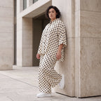 Damen Bluse Avantgarde Viskose Weiß/Schwarz, Punkte, Kurzarm, Knopfleiste, Oversize große Größen – AKH Premium