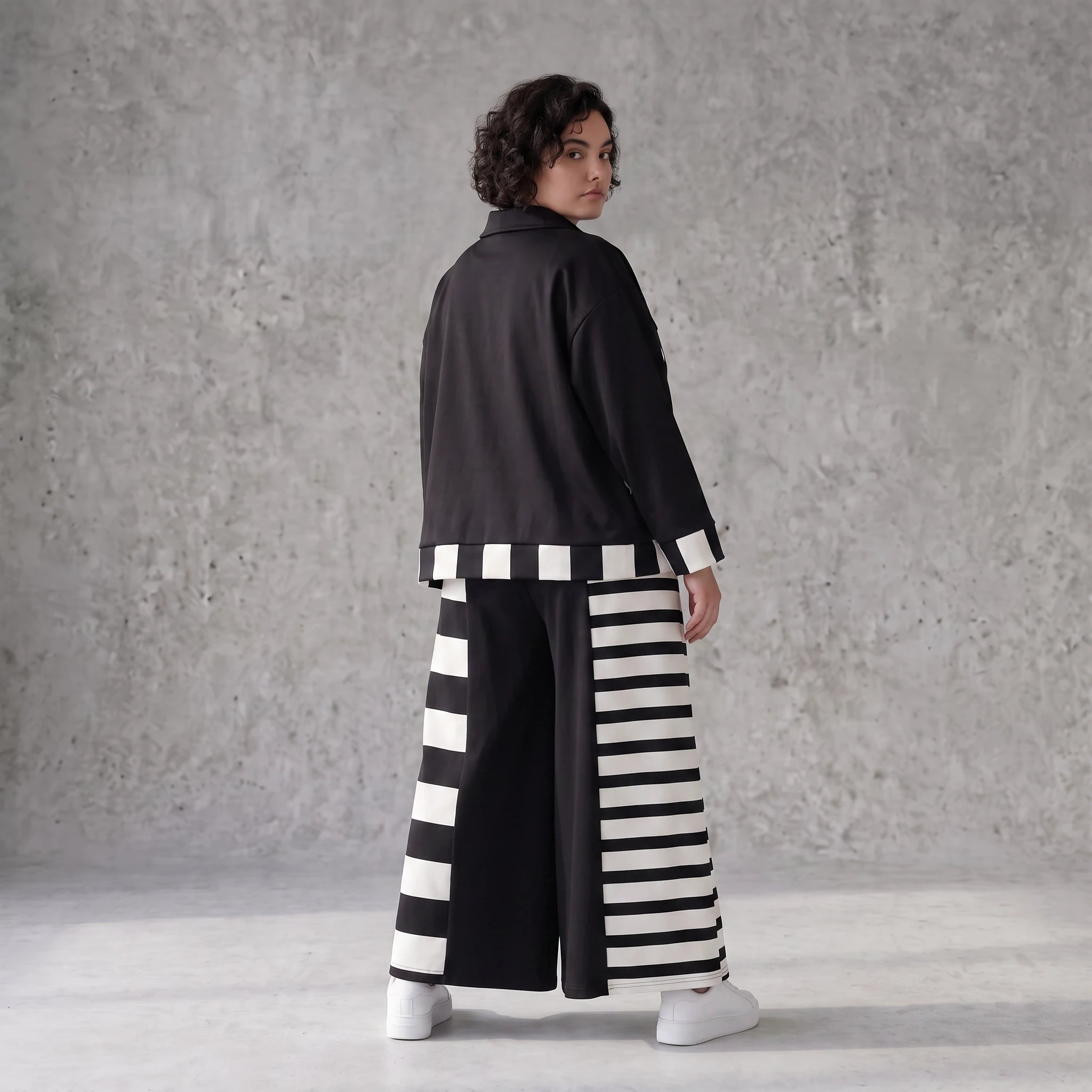 Damen Hose Avantgarde Rayon Schwarz/Weiß, Palazzohose, Oversize große Größen – AKH Premium