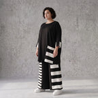 Damen Shirt Avantgarde Rayon Schwarz/Weiß, Vokuhila-Schnitt, Kurzarm, Flügeltaschen, Oversize große Größen – AKH Premium
