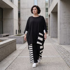 Damen Shirt Avantgarde Rayon Schwarz/Weiß, Vokuhila-Schnitt, Kurzarm, Flügeltaschen, Oversize große Größen – AKH Premium